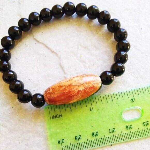Transformation ~ Confidence ~ Powerful: Tangerine Agate + Black Stone Bracelet - Picture 6 of 7